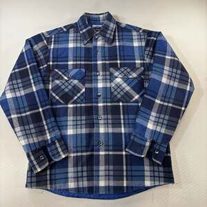 VTG 80s Fieldmaster Quilted Lined Flannel Shirt Jacket Blue Plaid Size M